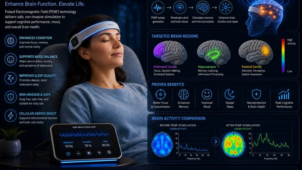 Indossabili per campo elettromagnetico pulsato transcranico (PEMF): protocolli di neuromodulazione